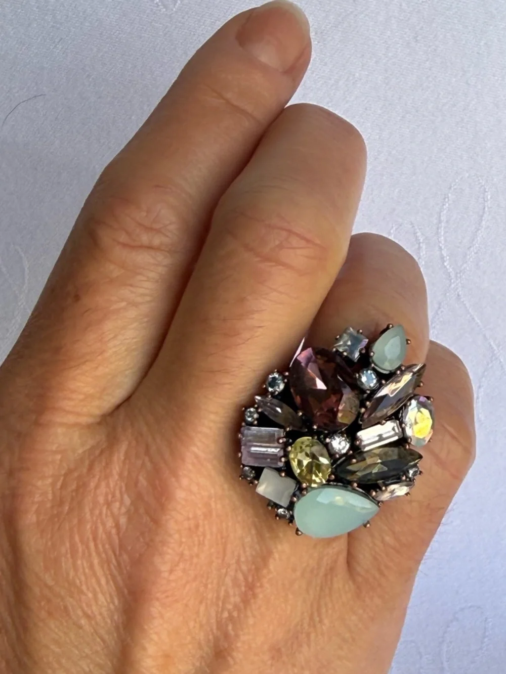 Juicy Couture Crystal Cocktail Ring Adjustable Multicolor Statement NWT